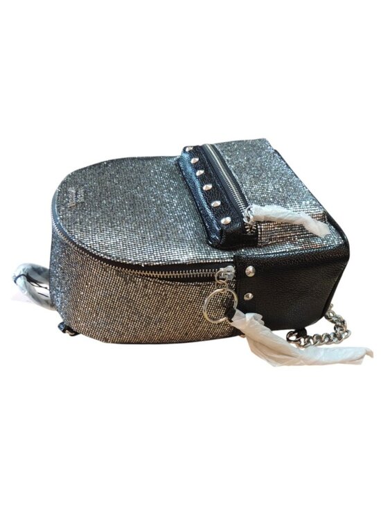 Victoria Secret NEW Sparkly Glitter Black Silver Compact Mini Backpack main image 13